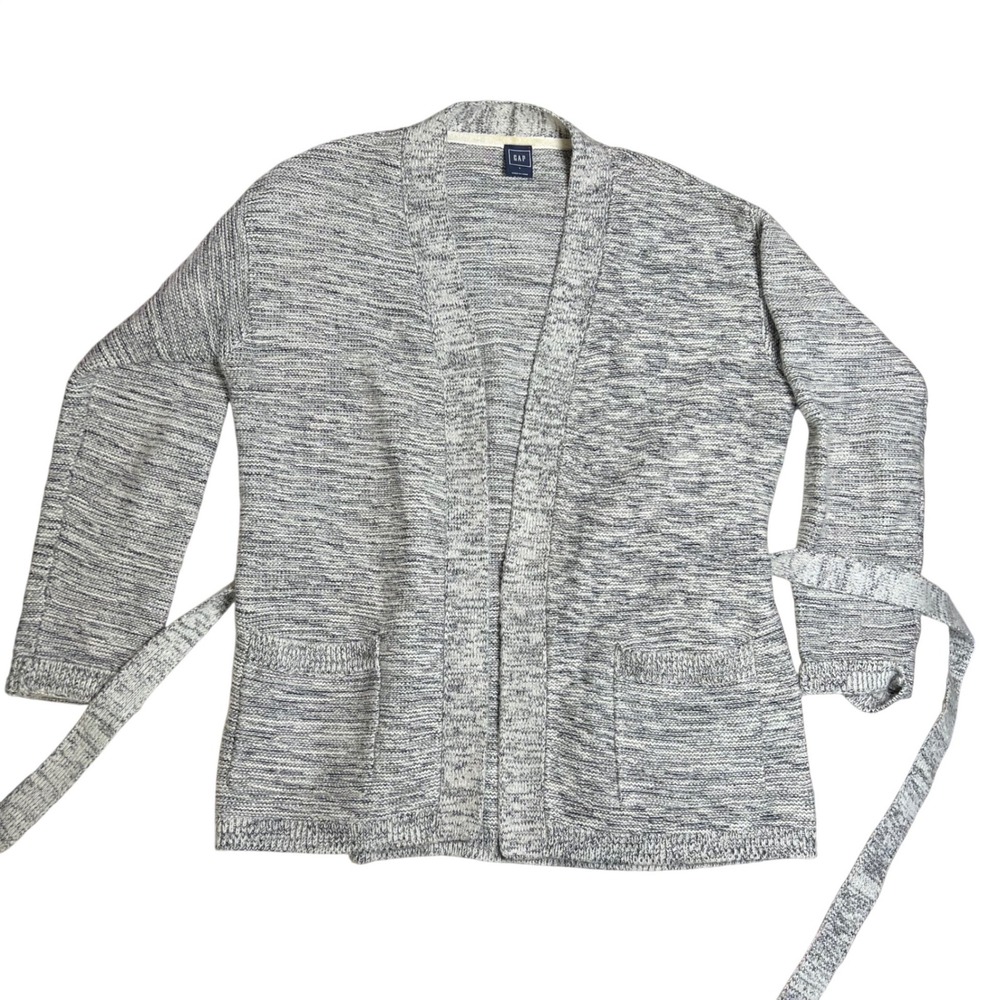 Gap Womens Large Grey Marled Knit Belted Robe Cardigan Sweater Wool Mohair Blend